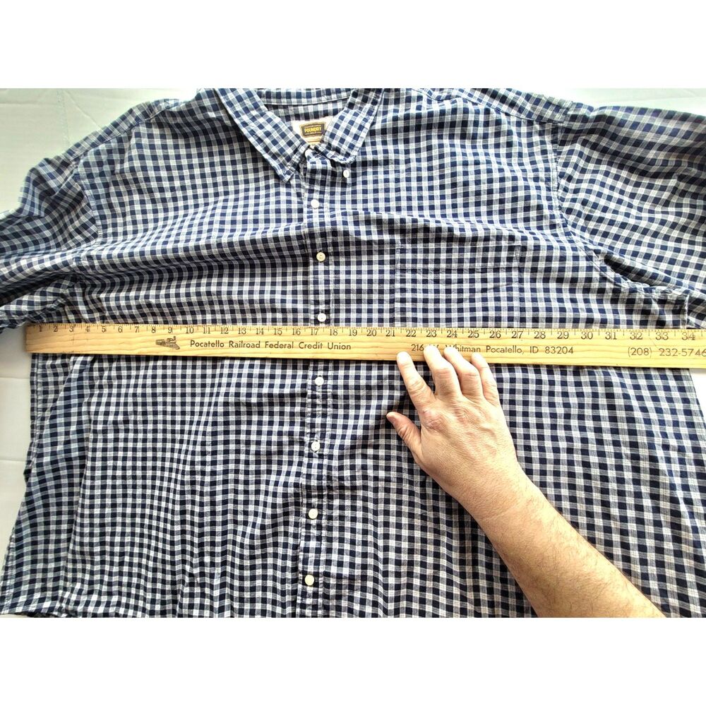 Foundry Men's 5XL Blue White Gingham Plaid Short Sleeve Button Down Shirt - Picture 6 of 6